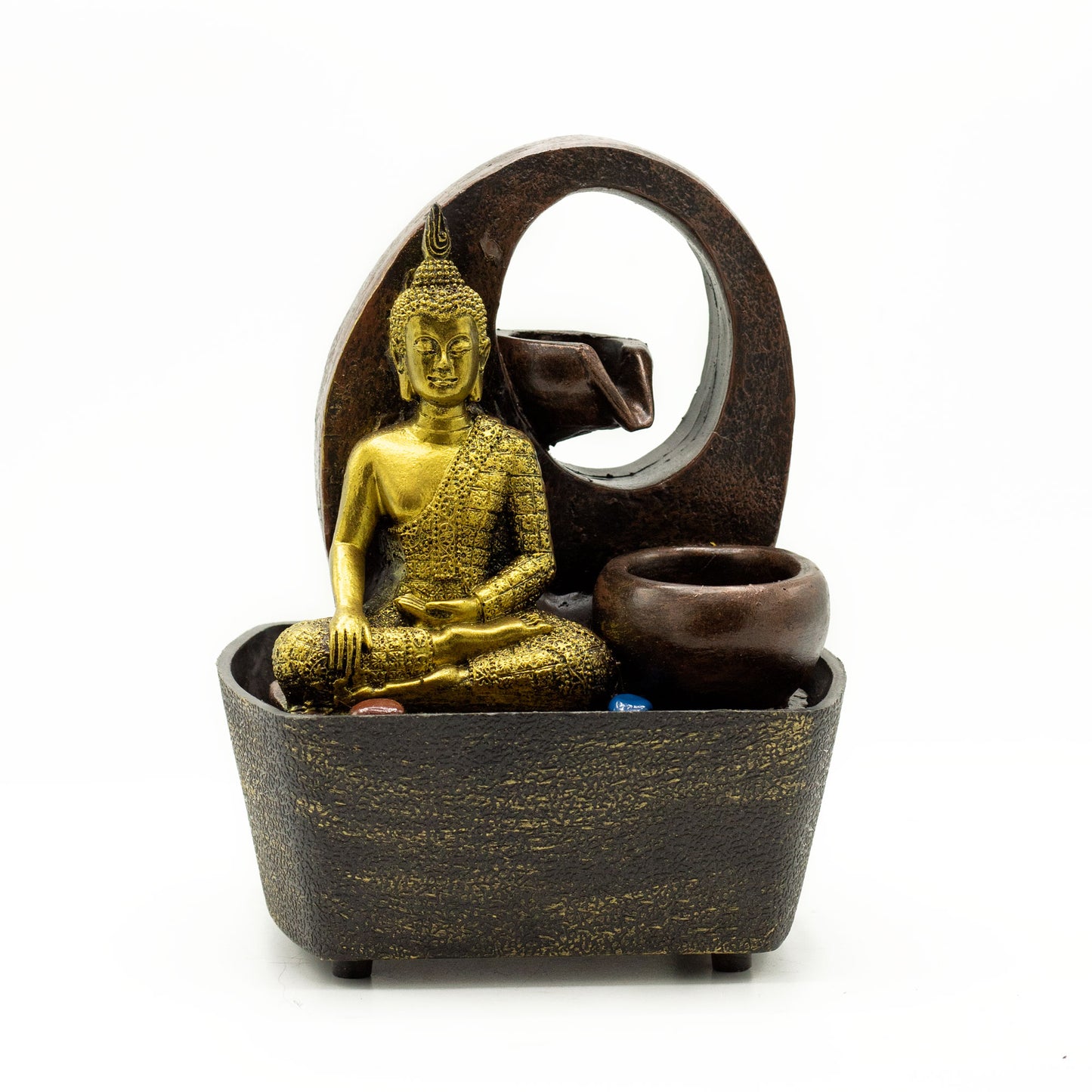 Fontanella d'Acqua 21,5 cm - Buddha Dorato e Vasi