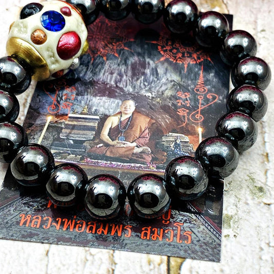 "BRACCIALE LEKLAI NERO PER RICCHEZZA FORTUNA, AMULETO THAILANDESE"