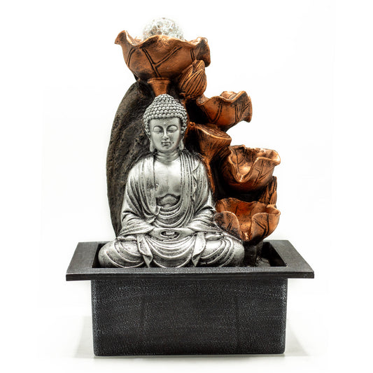 Fontanella d'Acqua 35 cm - Buddha Argentato e Sfera